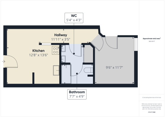 floor plan of a two bedroom apartment at The Kensington Apartments